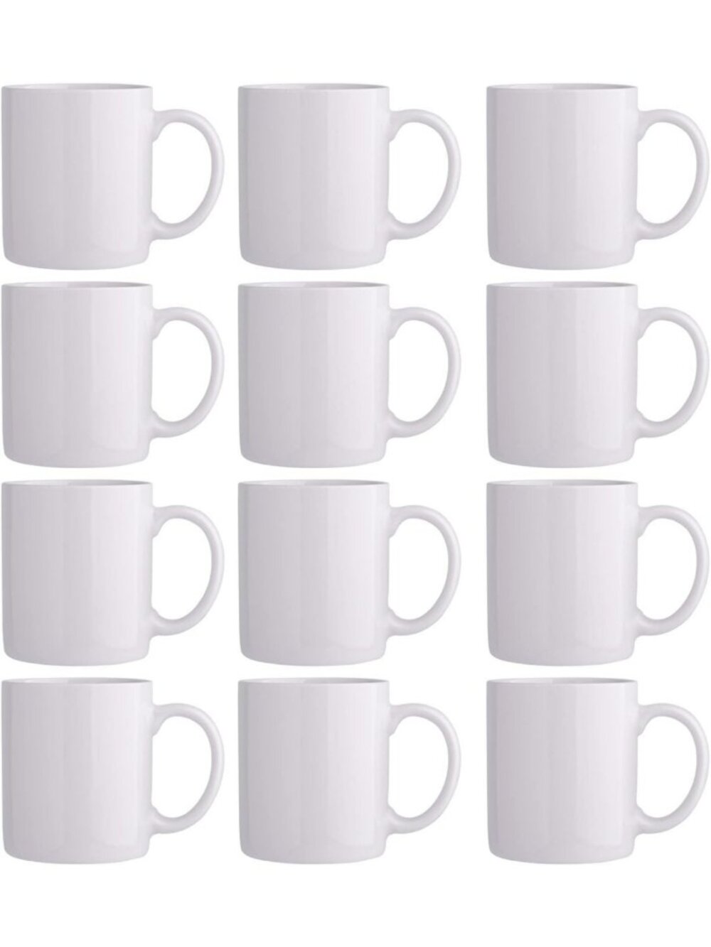 Set of 12 White Ceramic Coffee Mugs, 12 oz, Perfect for Home & Office Use